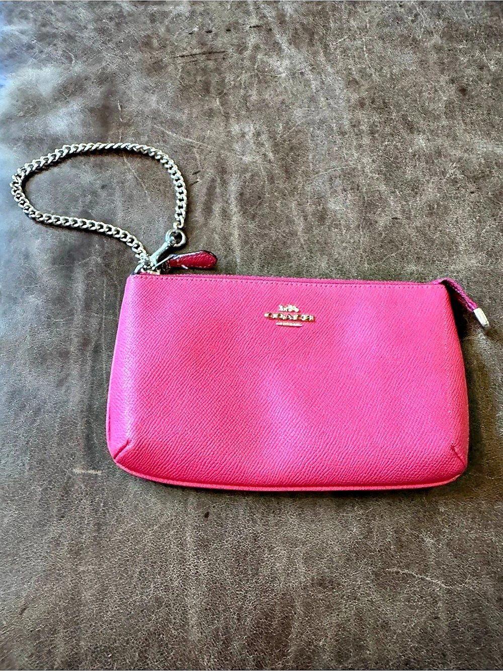Coach Zip Wristlet With Chain Pink Clutch